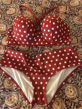 Wine & Cream Polka Dot Two-Piece Bikini
New without tags.